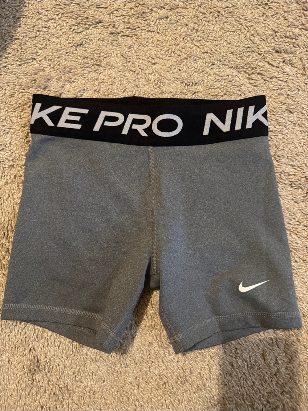 Youth L. Nike Grey Performance Compression Shorts with Black Branded Waistband